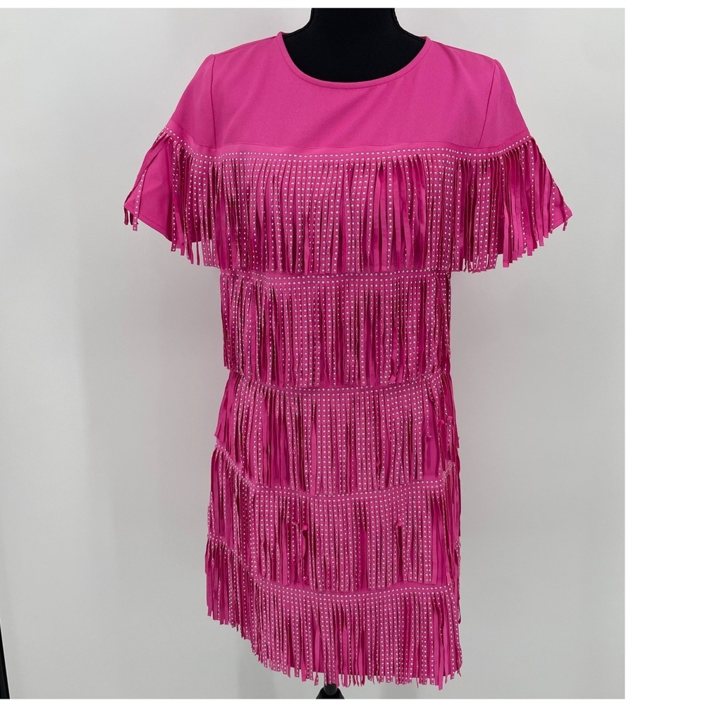 Mainstrip Fringe Dress Womens M Pink Polyester Western Studded Festival Boho - Picture 7 of 16